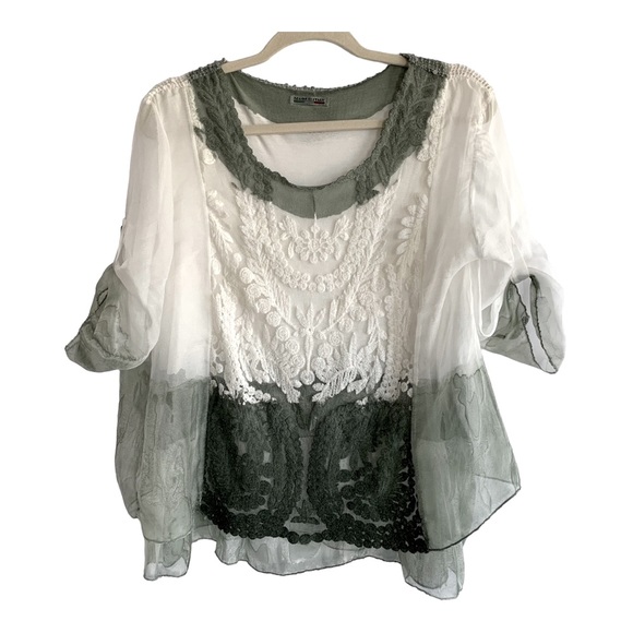 No Brand Tops - Crochet Green & Off White Top